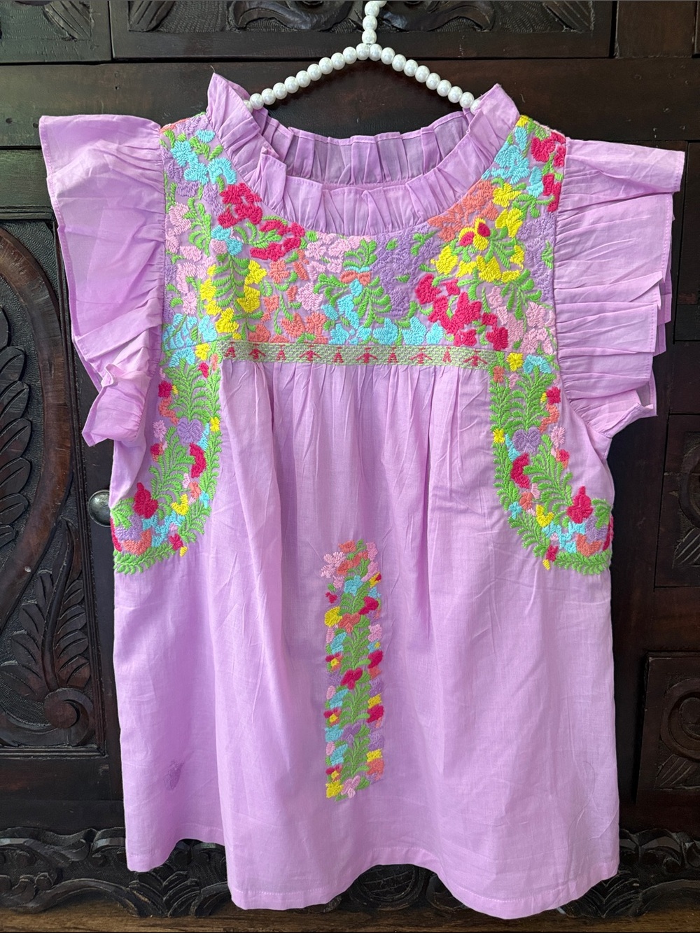 Lavender Embroidered Flutter-Sleeve Women's Blouse